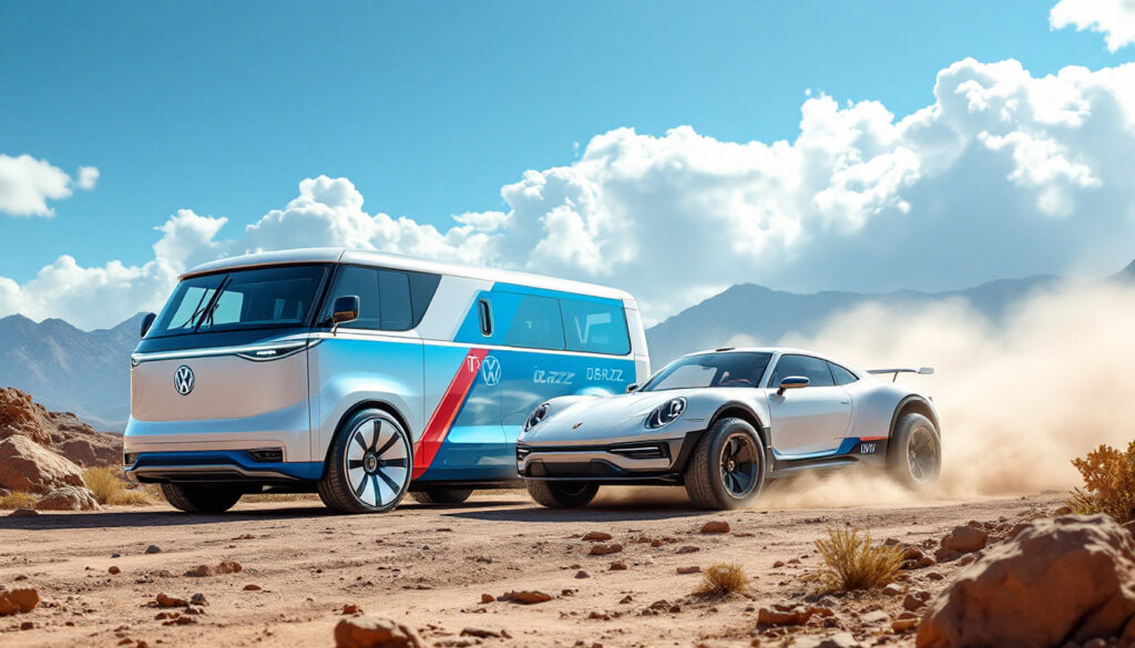 découvrez le volkswagen id.buzz, alliant un design emblématique à des performances impressionnantes, tout en rendant hommage à la légendaire porsche 911 dakar. plongez dans un univers où innovation et style se rencontrent.