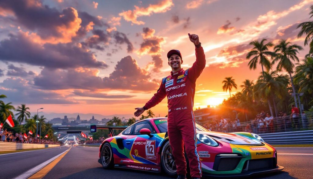 marcus amand remporte une brillante victoire en double lors de la porsche cup asie en indonésie, confirmant son talent sur circuit et marquant un nouvel exploit dans sa carrière automobile.