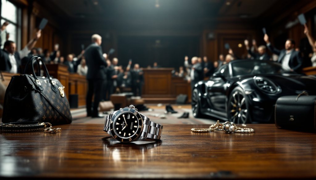 découvrez comment les enchères judiciaires mettent en vente des biens saisis auprès de criminels : montres rolex, voitures porsche, sacs vuitton et autres articles de luxe, issus de délits et récupérés par la justice.