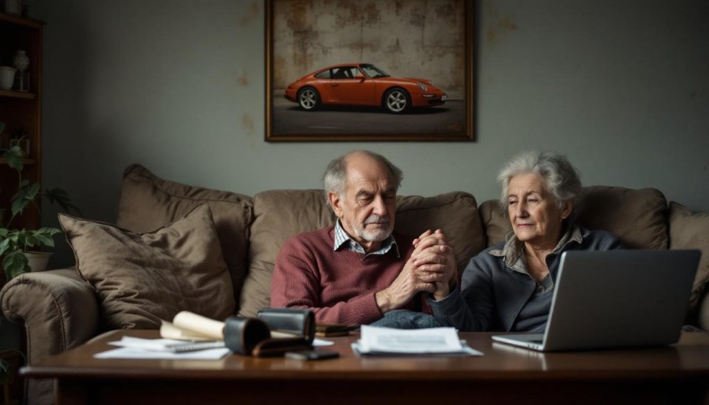 un couple célèbre ses noces de perle en rêvant d'une porsche, mais une escroquerie bouleverse leur vie en leur faisant tout perdre.