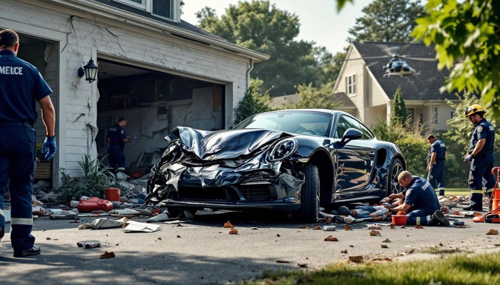 un dépassement dangereux en porsche se termine tragiquement contre une maison, avec un passager gravement blessé, évacué en urgence par hélicoptère.