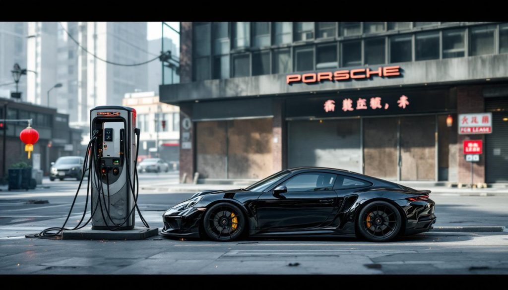 analyse de la chute de porsche en chine : interruptions des bornes de recharge et réduction drastique du nombre de concessions, impactant la présence et les ventes du constructeur allemand sur le marché chinois.