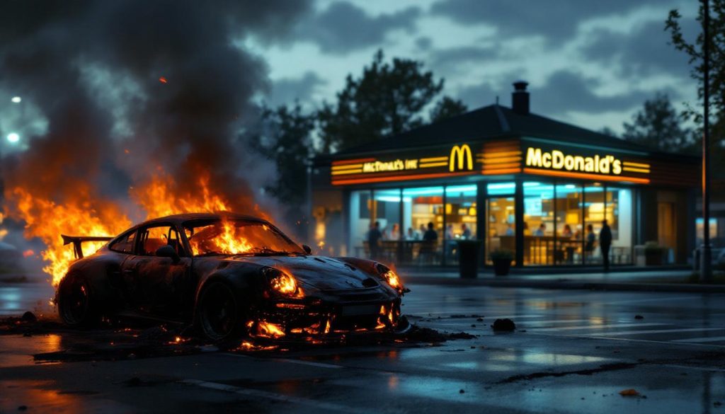 un incendie inexpliqué détruit la porsche d'un père de famille sur un parking à vitrolles alors qu'il dînait avec ses enfants au mcdonald's, suscitant de nombreuses questions.