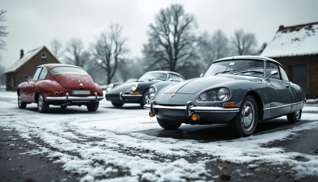 découvrez les photos des voitures de collection, citroën ds, renault r8, porsche, réunies à vesoul malgré le froid mordant et le sel sur les routes.