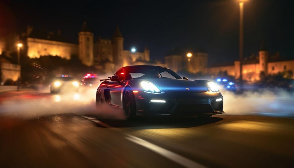à carcassonne, un homme dérobe le volant de la porsche cayman de son épouse pour un rodéo nocturne audacieux, affrontant un barrage policier dans une course dangereuse.