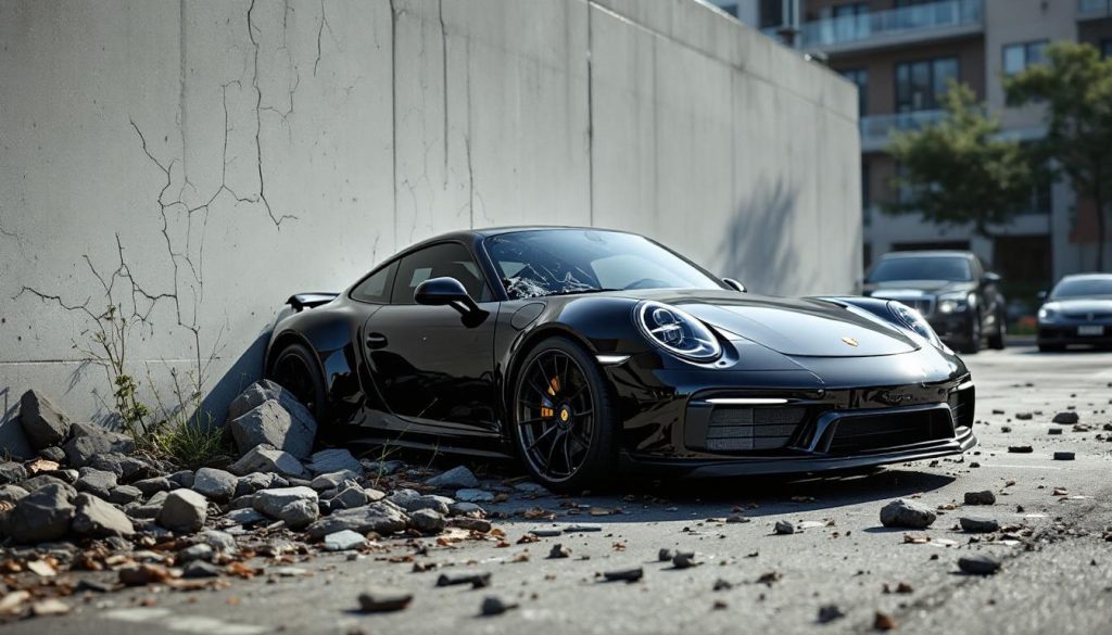découvrez le récit d'un accident spectaculaire où une porsche a été projetée contre un mur après un choc en zone de stationnement, avec des images impressionnantes et les détails de l'incident.